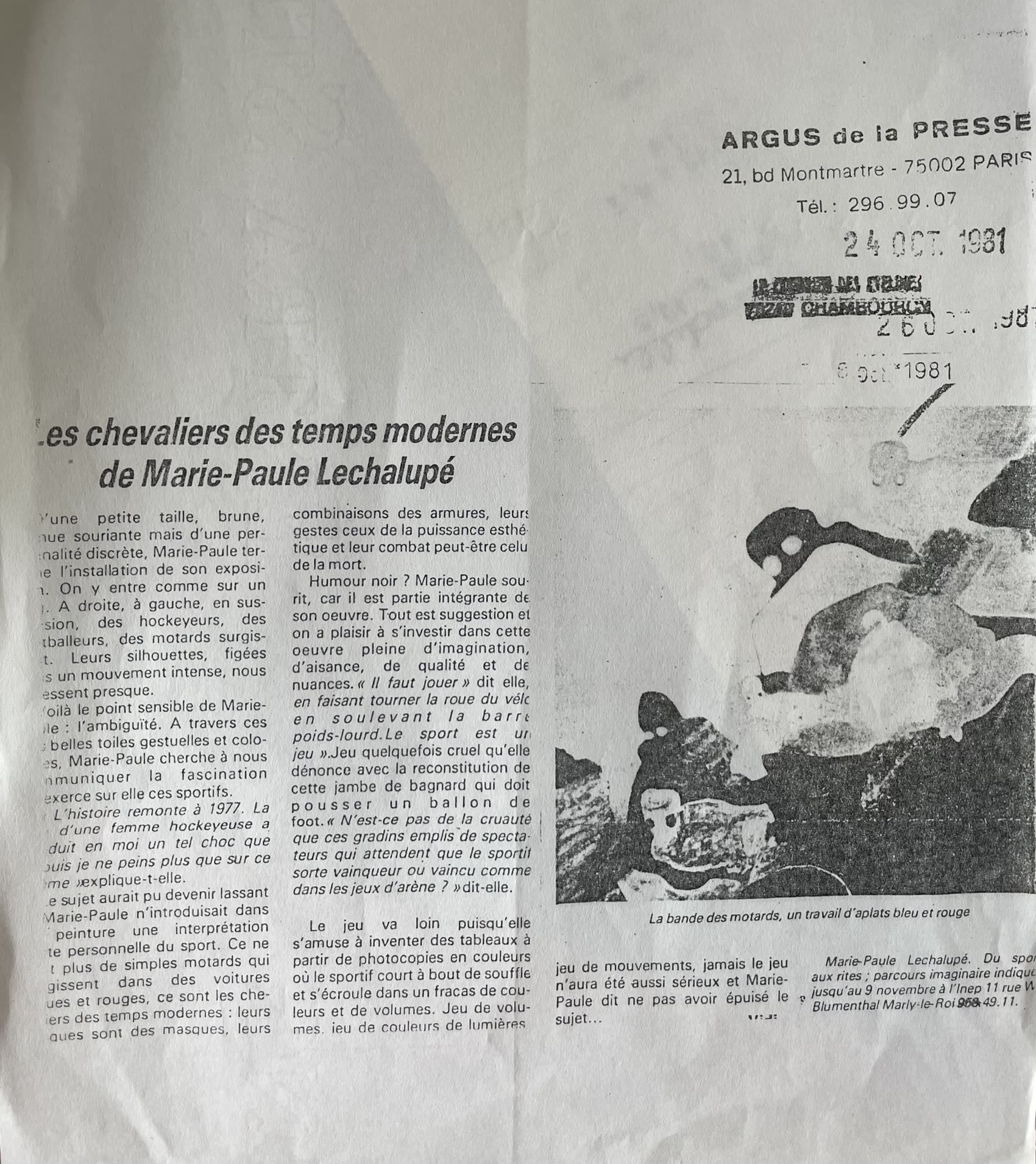 Article de presse, exposition de Marly-le-Roi, 1981